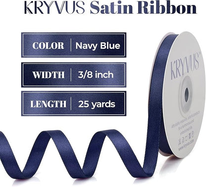 Navy Blue Satin Ribbon, Double Faced 3/8 Inch X 25 Yards, Premium Polyester Satin Ribbon for Gift Wrapping, Crafts, Wedding Decor