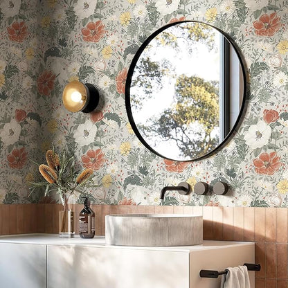 Simon&Siff Vintage Wallpaper Peel and Stick Modern Floral Wall Paper Farmhouse Botanical Contact Paper Removable Renter Friendly Wallpaper for Cabinets Countertop Wall 200" x 17.3"