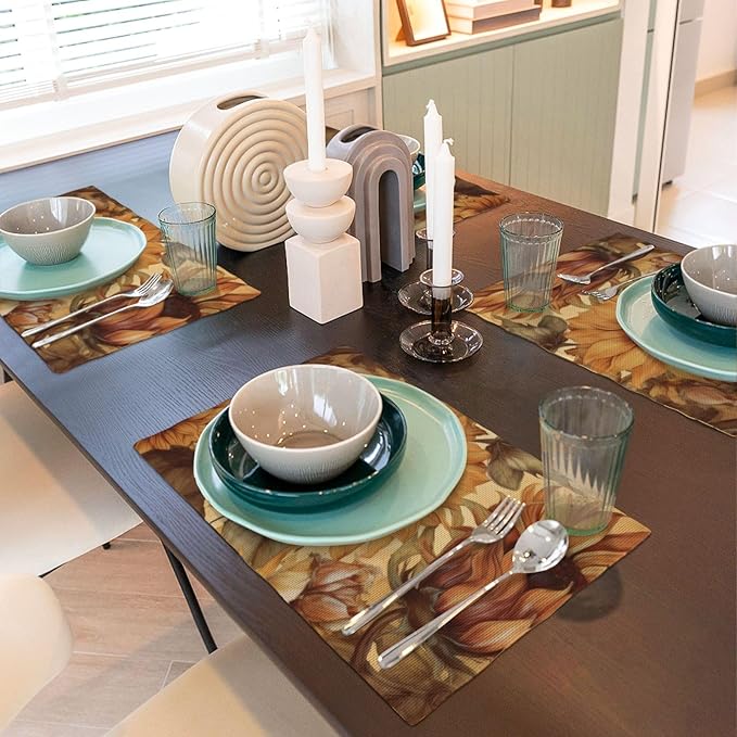 Placemats 4 pcs Sunflower Double-Layer Imitation Linen Place Mats Non-Slip Heat-Resistant Tablemats for Home Restaurant Hotel 18×12 Inch