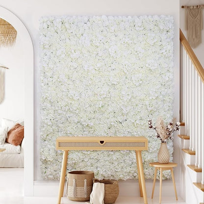 Silk Flower Wall Panels Backdrop 15 * 15inch- 12Pcs Wedding Wall DIY 3D Floral Panels Handmade Fake Flower Screen for Photo Photography Party Event Baby Shower Wall Background Décor-White