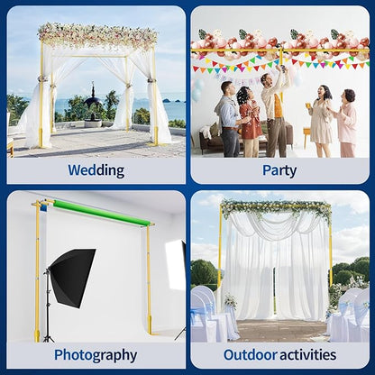 10x10ft Pipe and Drape Backdrop Stand, Double Crossbar, Heavy Duty Adjustable Background Frame with Metal Base for Parties Photography Wedding Photoshoot Decoration - Gold