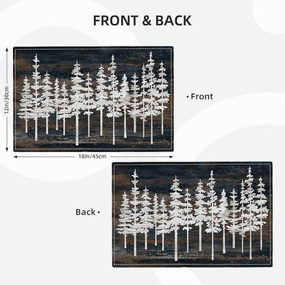 Rustic Tree Placemats Set of 6 Nature Forest Table Mats Washable Place Mats for Home Party Indoor Kitchen Dining Table Decoration 12x18 Inch