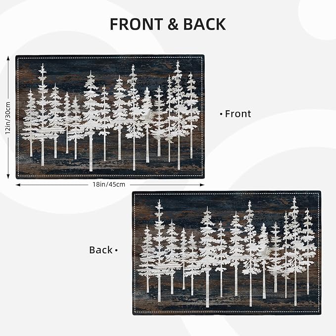 Rustic Tree Placemats Set of 4 Nature Forest Table Mats Washable Place Mats for Home Party Indoor Kitchen Dining Table Decoration 12x18 Inch