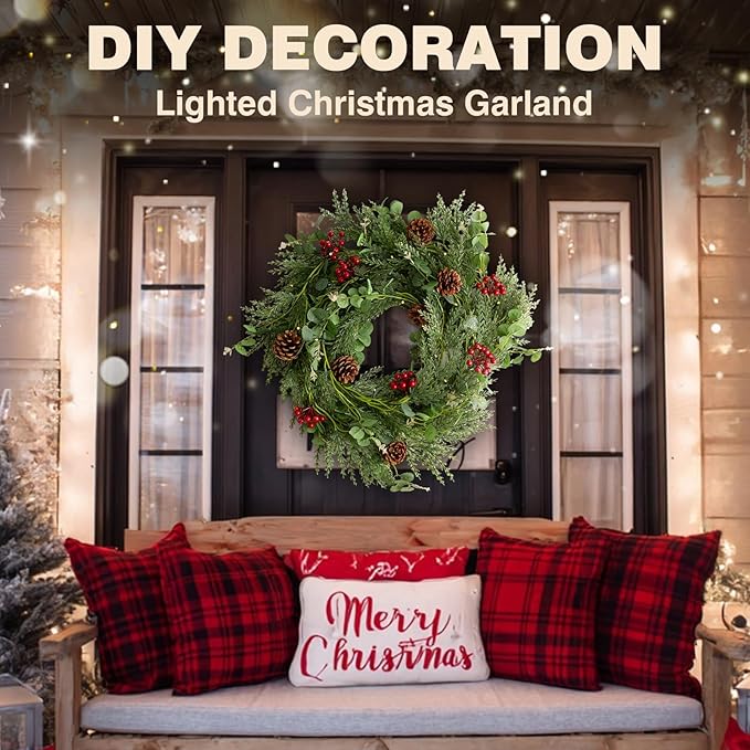 2PCS 9FT Christmas Decorations Cedar Garland, Realistic Soft Pine Wreath, Artificial Green Faux Cedar Pine Garland for Fireplace Mantle Indoor Outdoor Holiday Party Home Decor(2,9FT)