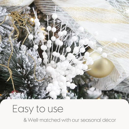 Sea Team 24-Pack Artificial Glitter Berry Stem Ornaments, Decorative Bead Sticks, Glittery Twigs, Picks, Branches for Christmas Tree, Small Vase, Holiday, Wedding, Party (17 Inches, White)