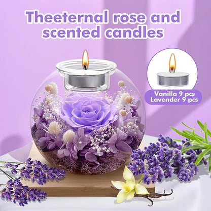 Christmas Birthday Gifts for Women Preserved Roses in Glass Dome with Scented - Romantic Preserved Flower for Women, Girlfriend, Wife, Mom, Grandma, Sister, Her-lightpur