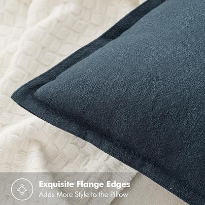 MIULEE Decorative Linen Euro Sham Pillow Covers 26x26 Navy Blue Boho Farmhouse Neutral Couch Throw Pillows for Bed Pack of 2 Accent Coastal Modern Pillowcase Summer Sofa Livingroom Home Decor