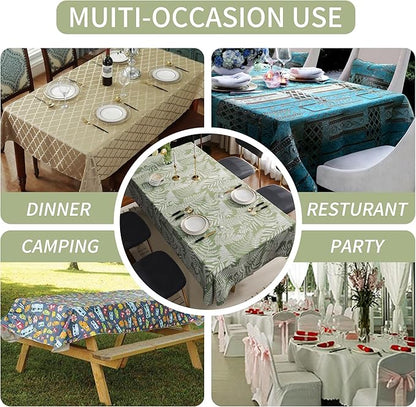 Rectangle Table Cloth,100% Waterproof Tablecloth Oil Proof Spill Proof Vinyl Table Cloth, Wipe Clean Plastic Table Cover for Dining, Camping, Indoor and Outdoor 52" x 70",Green Leaves