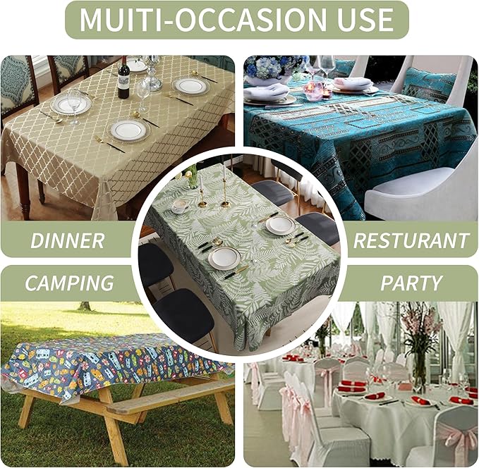 Rectangle Table Cloth,100% Waterproof Tablecloth Oil Proof Spill Proof Vinyl Table Cloth, Wipe Clean Plastic Table Cover for Dining, Camping, Indoor and Outdoor 54" x 102",Green Leaves
