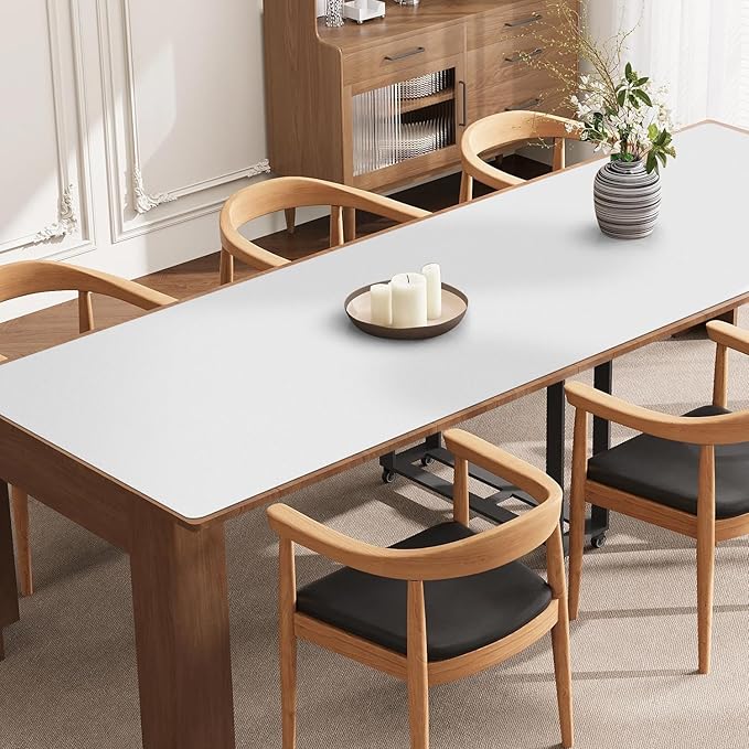 Pure White Plastic Table Cover Protector, 42" x 96" Waterproof Easy Flat PVC Desk Pad Mat, 1.5mm Thick Rectangle Vinyl Table Top Protector for Dining Room Table, Office, Dresser
