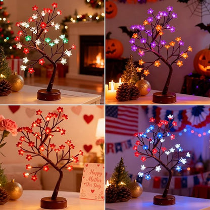 Pooqla RGB Cherry Blossom Tree Light with Remote 28 Colors LED Artificial Flower Bonsai Tree, RGB Table Top Lamp Home Lit Tree Valentine's Day Christmas Decoration 36 LED, Brown Branch
