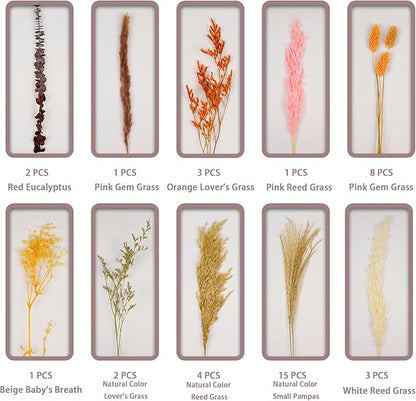 Warm Sunset Dried Flower Bouquet (No Vase) | 17'' Mini Floral Arrangement with Pampas, Baby's Breath, Eucalyptus & More Natural Dried Flowers – Home Wedding Decor Centerpiece