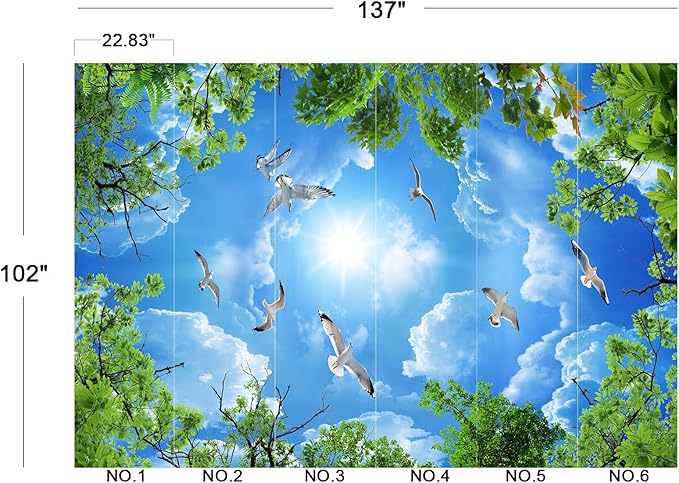 Eierme-Illustration of a Clear Blue Sky Image with Clouds and Flying Birds seen Through The Canopy of a Tree