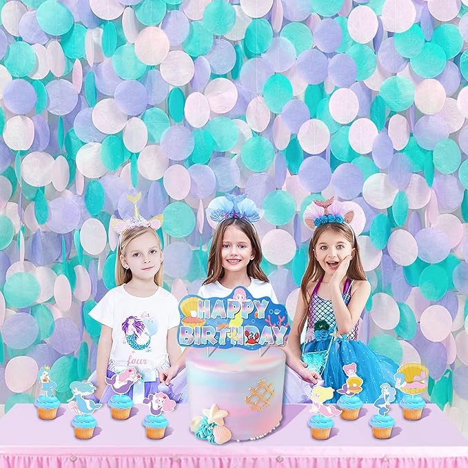 205 Ft Teal Purple Party Decorations Big Circle Dot Backdrop Garland Tissue Paper Polka Dots Hanging Curtain Streamer for Mermaid Under the Sea Birthday Bachelorette Wedding Baby Shower Party Supplies