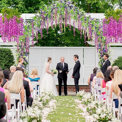 24 Pack Artificial Fake Wisteria Vine Ratta (3.75 Feet) Hanging Garland Silk Flowers String Home Party Wedding Decor(Purple)