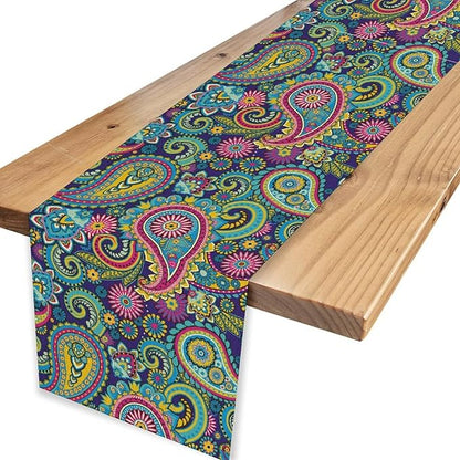 Vintage Paisley Table Runner, Blue Classical Luxury Old Fashioned Paisley Floral Print Table Center Decor for Family Kitchen Table Decorations Indoor Outdoor 13x90 inch