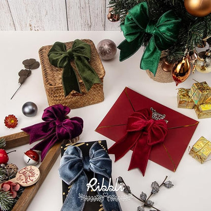 Ribbli Forest Green Velvet Wired Ribbon 2.5 Inch Velvet with Satin Christmas Ribbon for Gift Wrapping Christmas Tree Decoration Crafts Wreaths Supplies-Continuous 10 Yards