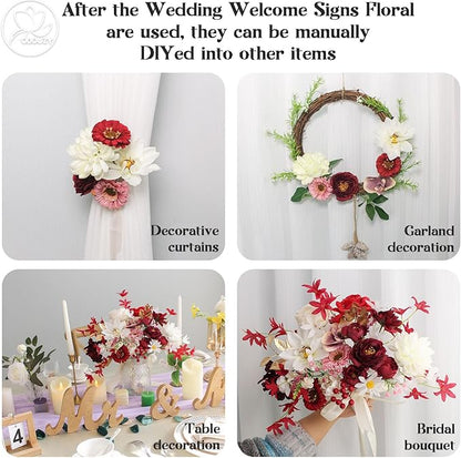 Wedding Arch Flowers Kit,Artificial Flower Arch Decor (Set of 3),2pcs Artificial Flower Arrangement with 1pc Sheer Drape for Wedding Decor Reception Backdrop Floral Decorations (Wine Red)