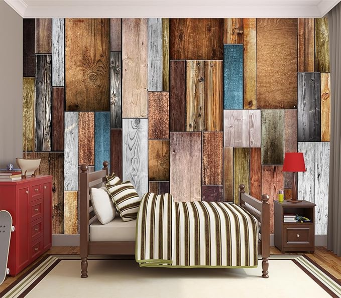 Eierme-Vintage Color of Old Wooden Wall Background Texture Mural Wallpaper Peel and Stick 137" x 102"
