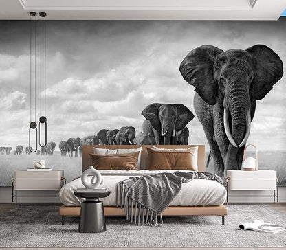 Eierme-A Herd of Elephants Walking on The African Savannah Mural Wallpaper Peel and Stick 90" x 67"