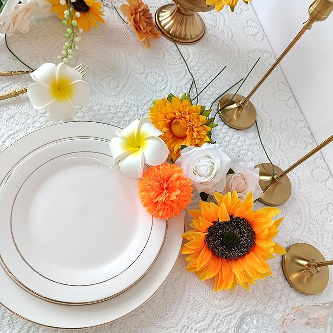 Multi Use Artificial Flowers Sunflowers Combo for DIY Centerpieces Arrangements Wedding Bridal Bouquet Table Chair Decor Candle Holder Baby Shower Cake Decor Flower Strips Home Décor