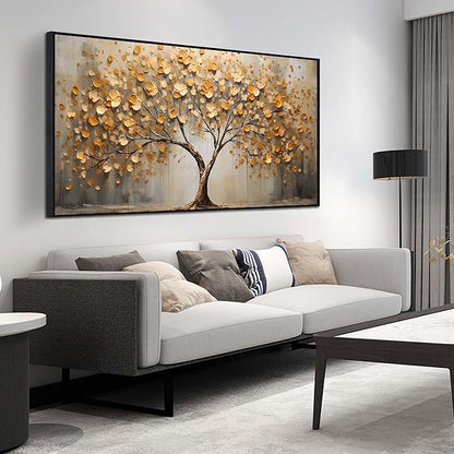 WDHCG Tree Pictures Wall Decor for Living Room - Gold Wall Art for Office - Frames Wall Art for Bedroom Size 29" x 59"