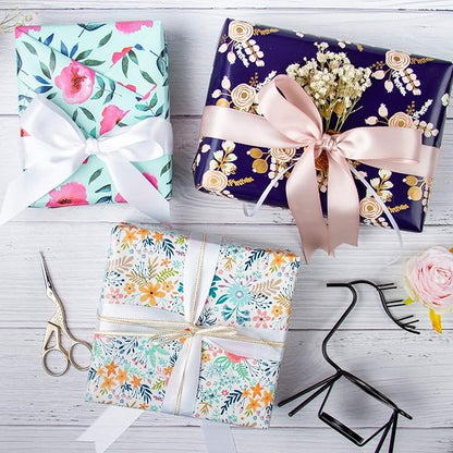 WRAPAHOLIC 30 Inch Jumbo Floral Wrapping Paper Roll - 30 Inch x 100 Feet Jumbo Roll - Spring Summer Garden Flower Design Perfect for Wedding, Bridal Shower, Birthday