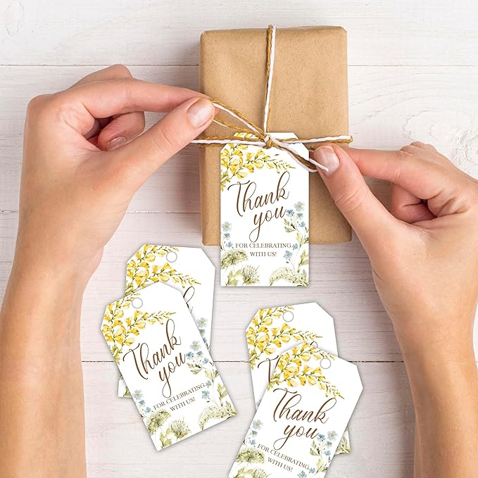 Thank You for Celebrating with Us Tag, 50 Pcs Thank You Paper Lables, 2x3 Inch Floral Gift Tags with String for Wedding Birthday Baby Shower Bridal Shower, Party Decoration-A01