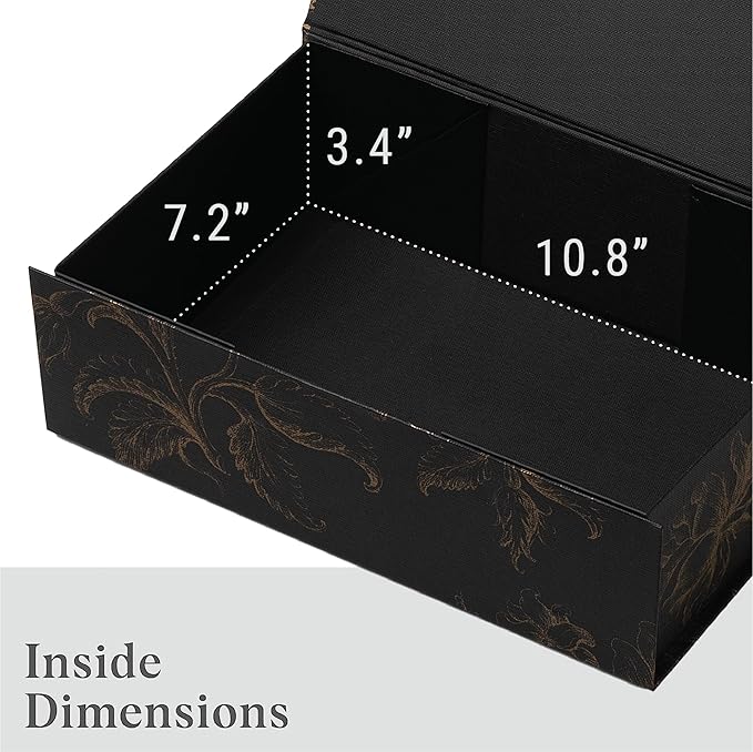 Luxury Keepsake Gift Box 3-Pack | Black Gold Floral Decorative Boxes with Magnetic Lids for Presents, Wedding Memory Box, and Bridal Gifts. 11.5" x 7.5" x 3.5"
