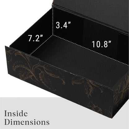 Luxury Keepsake Gift Box 3-Pack | Black Gold Floral Decorative Boxes with Magnetic Lids for Presents, Wedding Memory Box, and Bridal Gifts. 11.5" x 7.5" x 3.5"