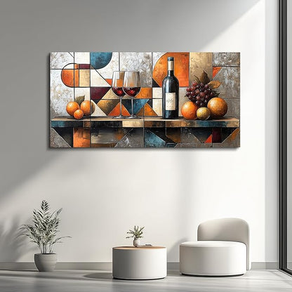 hyidecorart Canvas Wall Art For Kitchen Wall Decor For Living Room Dining Room Decorations Wine Glass Fruit Painting Still Life Geometry Abstract Picture Artwork Pub Posters Home Decor 20"x40"