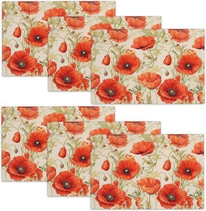 Botanical Flower Placemats Set of 6 Butterfly Plants Floral Botanic Plants Flower Leaves Placemats Rustic Floral Waterproof Washable Table Placemats for Dining Kitchen Decoration 6 PCS
