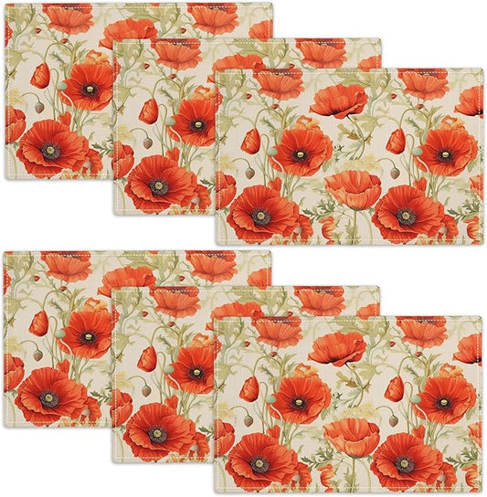 Botanical Flower Placemats Set of 6 Butterfly Plants Floral Botanic Plants Flower Leaves Placemats Rustic Floral Waterproof Washable Table Placemats for Dining Kitchen Decoration 6 PCS