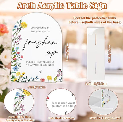 Acrylic Wedding Signs Freshen Up Sign, Wedding Bathroom Basket Supplies, 6x8" Floral Themed Arch Acrylic Table Decor, Love Is In Bloom & Baby In Bloom Decorations for Baby Shower Bridal Shower