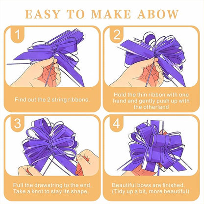 10-Pack Amethyst Color Pull Bows for Gift Wrapping - 6 Inch Reusable Ribbon Bows, Large Instant Floral Decor Bows for Wedding, Christmas, Birthday Decor, Gift Basket & Party Decorations