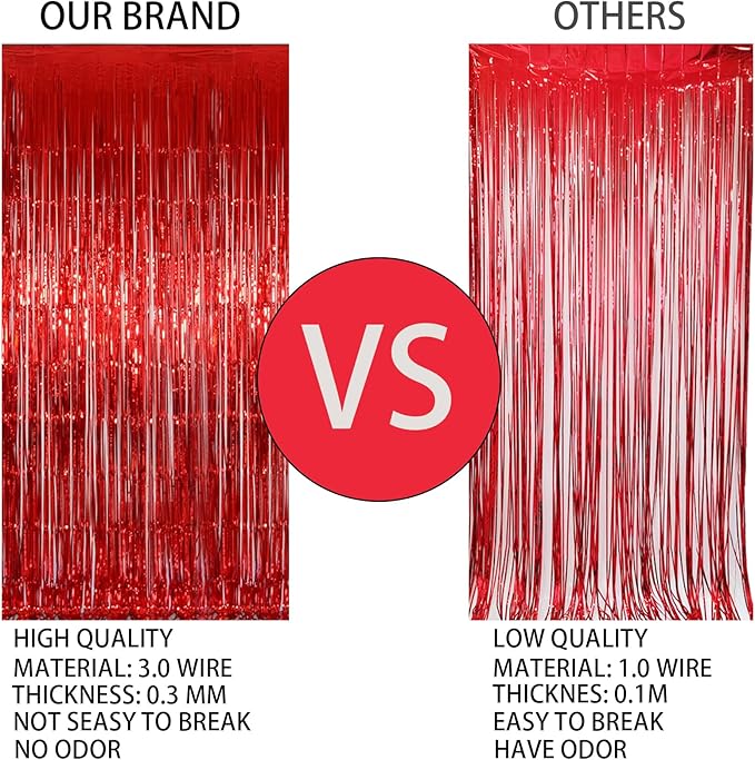 Keyali 2 Pack 3.3 * 8.3 ft Foil Curtain Metallic Tinsel Fringe Curtains Photo Booth Props Backdrop for Birthday Wedding Engagement Baby Shower Christmas Holiday Celebration Partyl,Red
