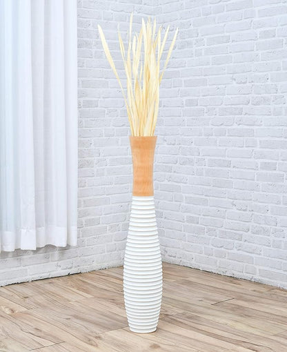Leewadee Large Ecru Home Decor Floor Vase - Wooden 26 inch Tall Farmhouse Decor Flower Holder for Fake Plant and Pampas Grass