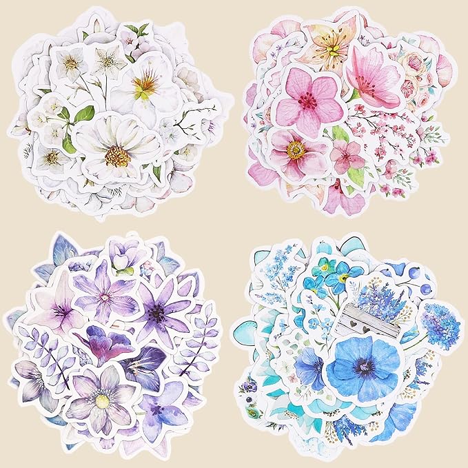 Knaid Flower Stickers Set (360 Pieces) Decorative Assorted Floral Sticker for Scrapbooking Planner Bullet Journals Supplies