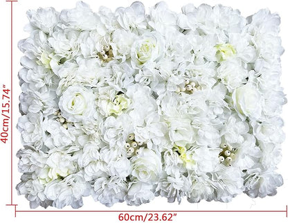 12pcs 24" x 16" Artificial Flower Wall Panel Background,3D White Plastic Hydrangea Rose Flowers Wall Backdrop for Wedding Party Event Photo Backdrop Wall Decor (White)