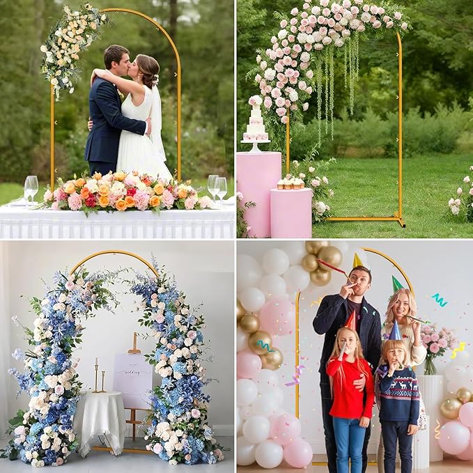 7.2 FT Wedding Arch Backdrop Stand, Gold Metal Arch Backdrop Stand for Wedding Party Ceremony Birthday Bridal Baby Shower Photo Booth Garden Floral Balloon Arches Decoration