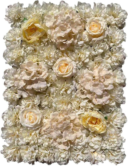 6 Pack Artificial Flower Wall Panels 24" x 16" Flower Wall Panel Wall Backdrop Faux Hydrangea and Rose Flower Backdrop Panels for Flower Wall Decor Wedding Party Event Decoration (6 PCS, Khaki)