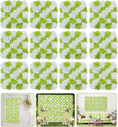 Green White Flower Wall Wedding Photo Backdrop 5ftx3.74ft 3D Fake Floral Wall Rose Party Backdrop for Baby Shower Bridal Wedding Background Home Decor