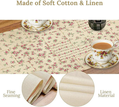 Floral Table Runner, Watercolor Rose Flower Kitchen Table Decoration Vintage Spring Home Tablecloth for Birthday Party Picnic Decoration 13x108 Inch 1PCS