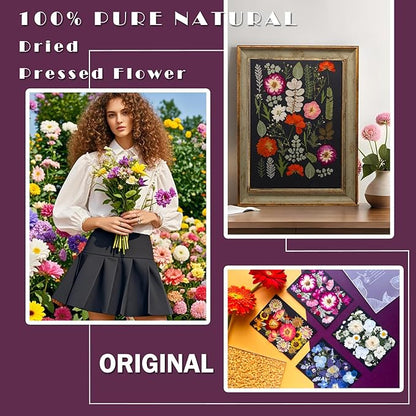 92Pcs Pressed Dried Flowers for Resin, Real Assorted Natural Bulk Dry Floral Leaves for DIY Art Crafts, Epoxy Molds, Jewelry, Soap, Candle Making, Nails Decors