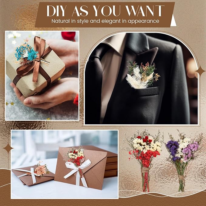 Layhit 12 Pack Boho Dried Flower Bouquet Mini Wedding Handmade Dry Flowers Decor for Vase Crafts DIY Photo Boutonniere for Men Floral Plant for Bridesmaid Gift Birthday Decor(Colorful)