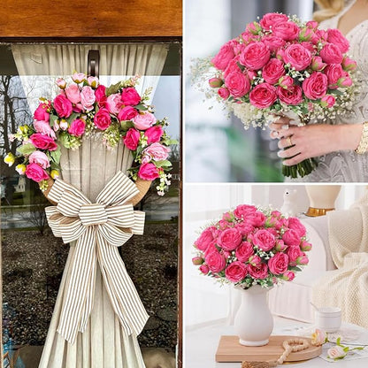 ASTRYAS 4Pcs Peonies Artificial Flowers, Hot Pink Peony Faux Peonies, Silk Peonies Flowers Fake Peonies Artificial Flowers Peonies Bouquet for Centerpiece Table Wedding Party Cake Home Decor