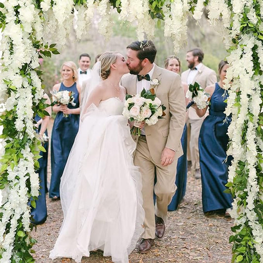 Wisteria Artificial Flowers Garland, 8Pcs Total 57.6ft Silk Faux Wisteria Vine Kit, Hanging Flower Plant for House Outdoor Garden Ceremony Outside Wedding Arch Floral Decor (8, White)
