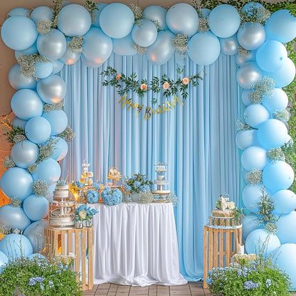 Blue Backdrop Curtains 10 Panels - Wrinkle-Free Light Blue Curtains Polyester Photography Drapes Photo Background for Baby Shower Birthday Party Decorations- 40 X10FT