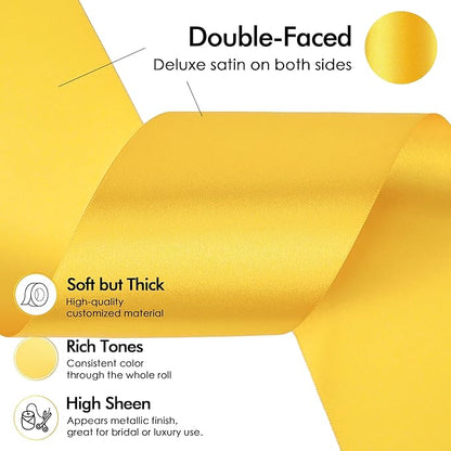 MEEDEE Yellow Satin 3 Inch Ribbon Lux Double Faced Satin Ribbon Wide Fall Autumn Colored Ribbons by 10 Yards Yellow Ribbons for Christmas Tree, Weddings, Flower Bouquet, Wreath Bow Making