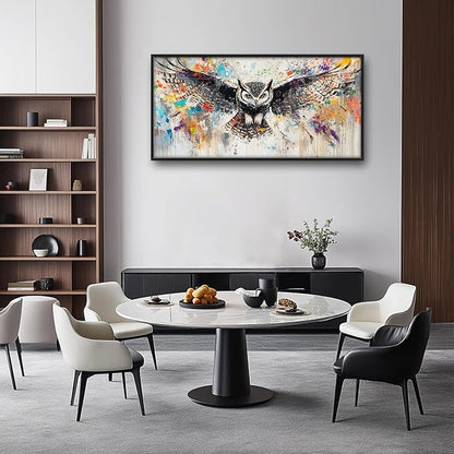 Large Banksy Owl Wall Art for Living Room, Framed Oversized Owl Wall Decor Wild Animal Canvas Painting Pictures Modern Artwork for Living Room Bathroom Bedroom Office Dining Room 60"x30"